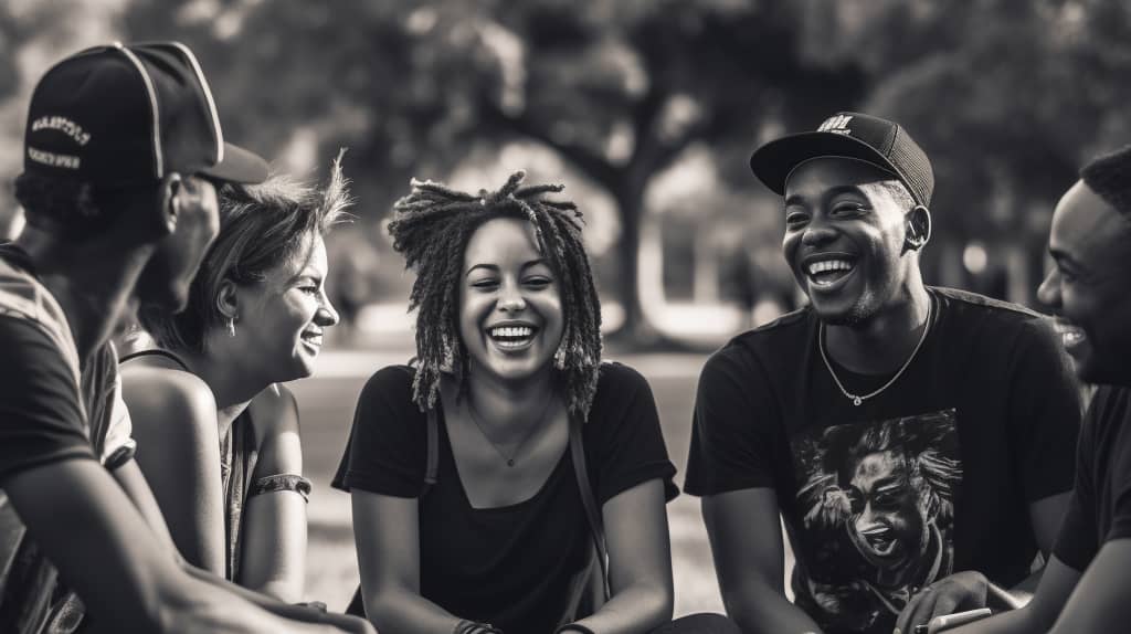 2. A warm, supportive gathering of young individuals engaged in conversation, sitting in a circle, representing the communal support integral to the medicated detox recovery process.